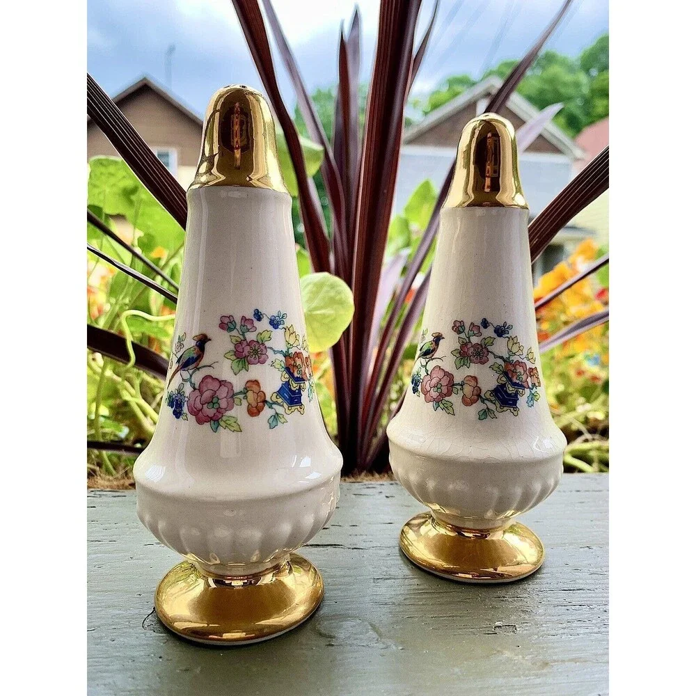 Vintage Hammersley Spode Bird Of Paradise Shakers & Tray Set Chintz Bone China